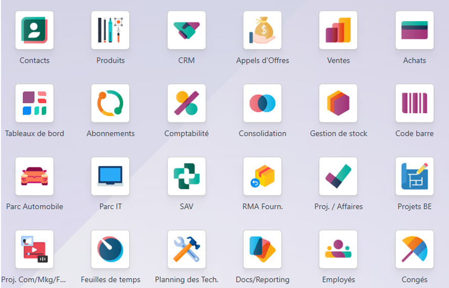 Odoo avec de nombreux modules